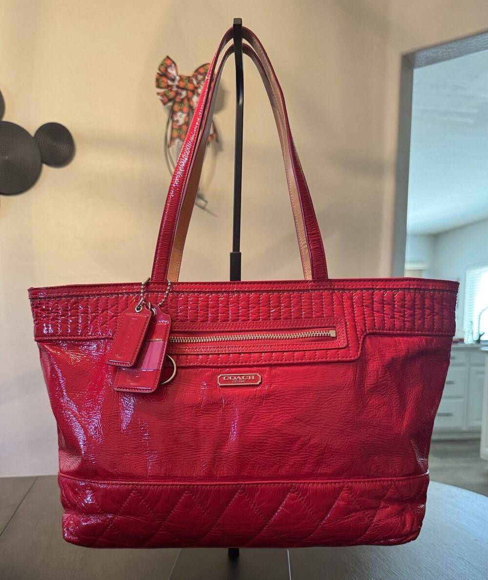 Y2K Coach Poppy Daisy Liquid Gloss Patent Leather Tote Bag